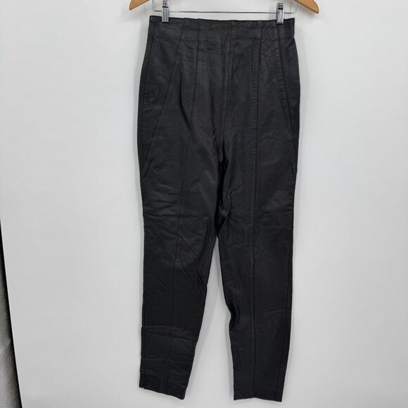 Vintage 90s Cache Black Leather High Waisted Tapered‎ Pants Size 6 Biker Sexy - Picture 6 of 7